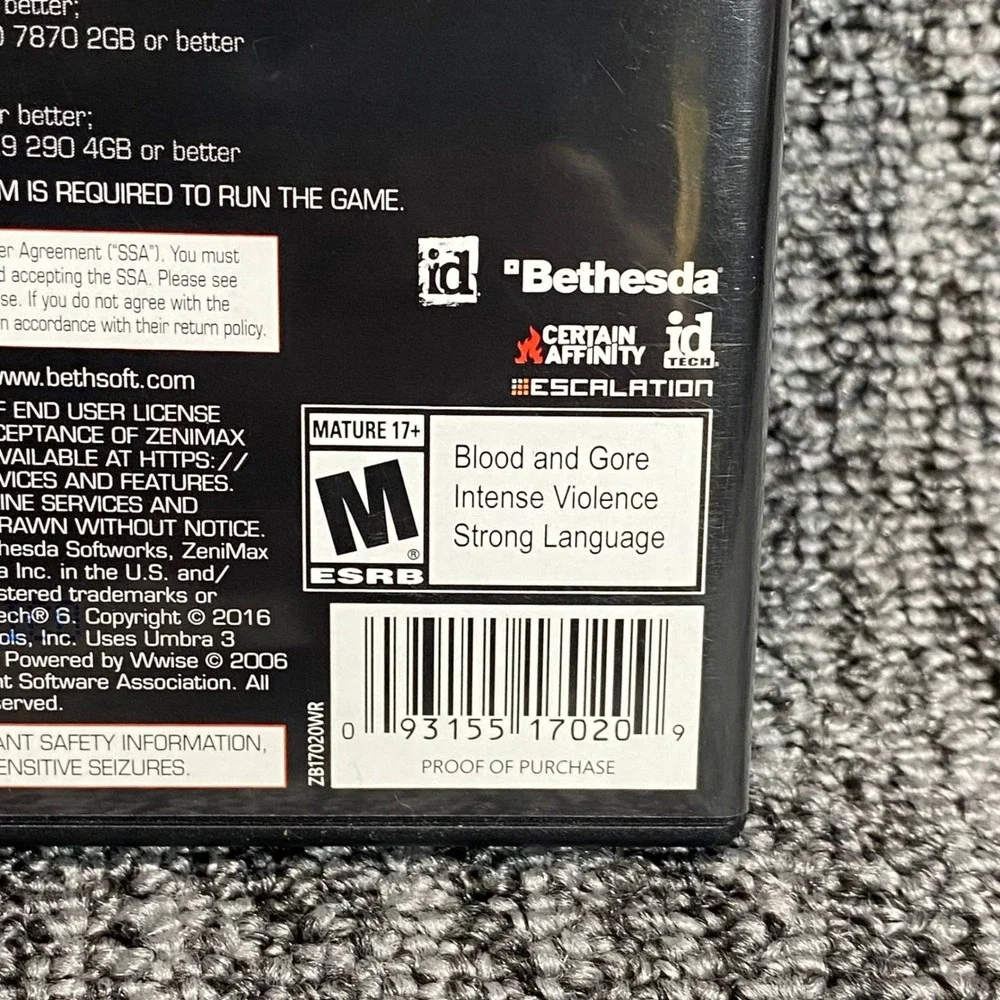 Bethesda DOOM PC Game DVD ROM Mature Black Red First Person Shooter